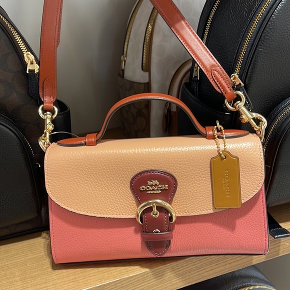 Coach Hand Bag Coach C8161 Kleo Top Handle In Colorblock Pebble Leather Fd Blush
